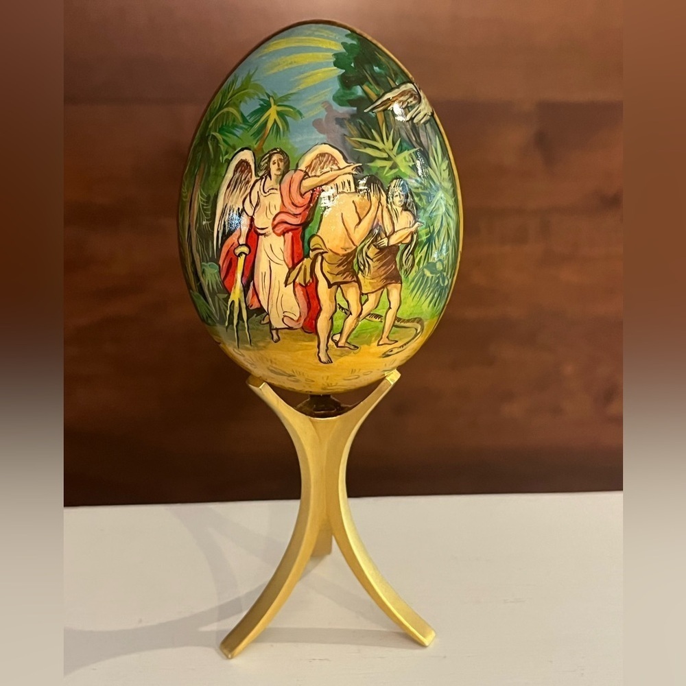 Vintage Russia Hand-Painted Decorative Egg with Stand